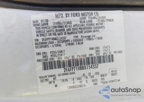 2008 Ford Crown Victoria Police/Police Interceptor z USA, uszkodzony, nr VIN 2FAFP71V88X154337